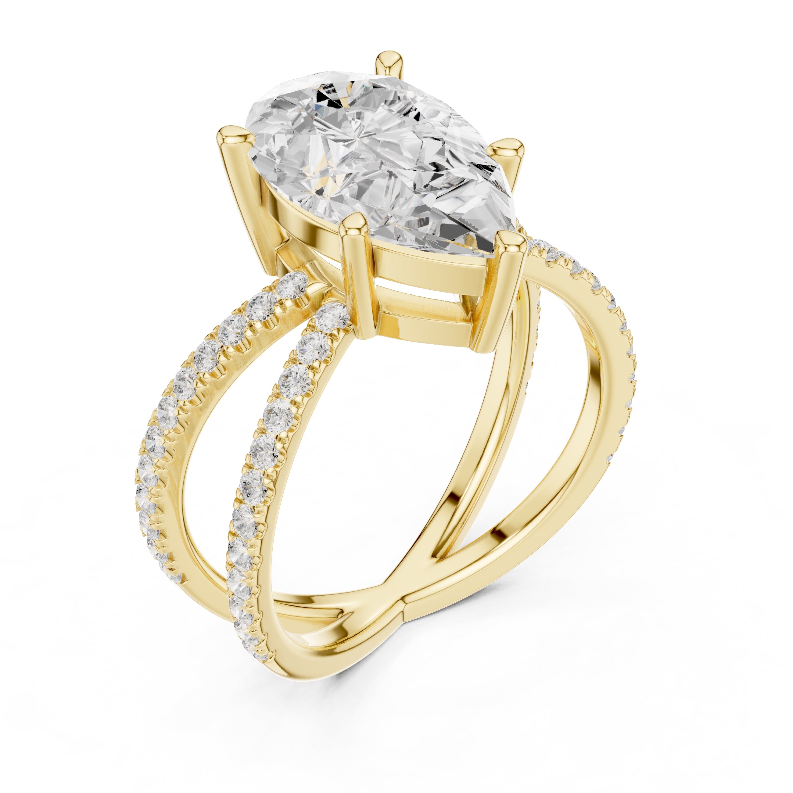 2.50 ct Entwined Embrace Ring 2.5ct Yellow Gold Pear