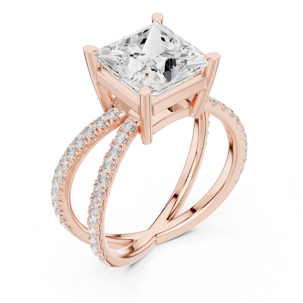 2.50 ct Entwined Embrace Ring 2.5ct Rose Gold Princess