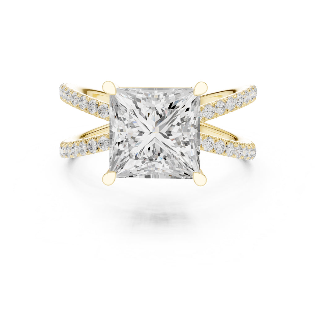 2.50 ct Entwined Embrace Ring 2.5ct Yellow Gold Princess