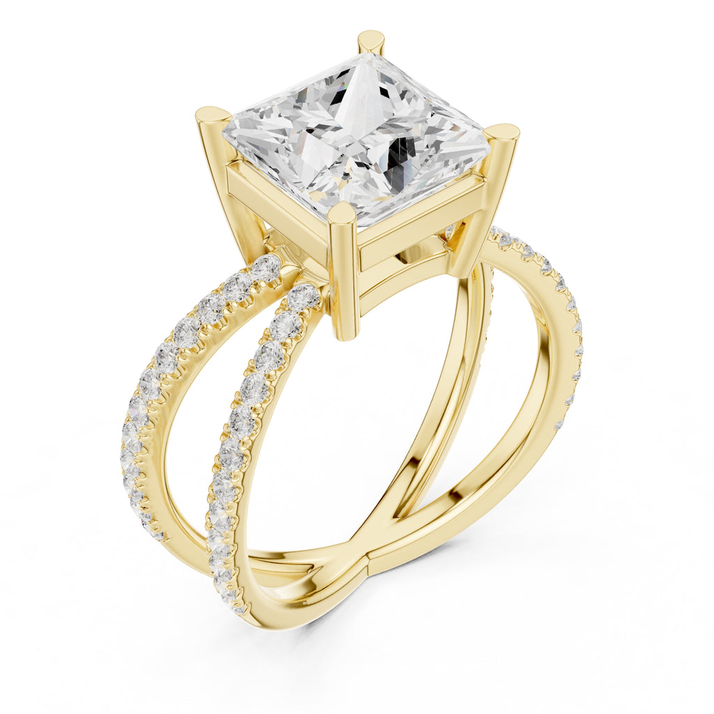 2.50 ct Entwined Embrace Ring 2.5ct Yellow Gold Princess