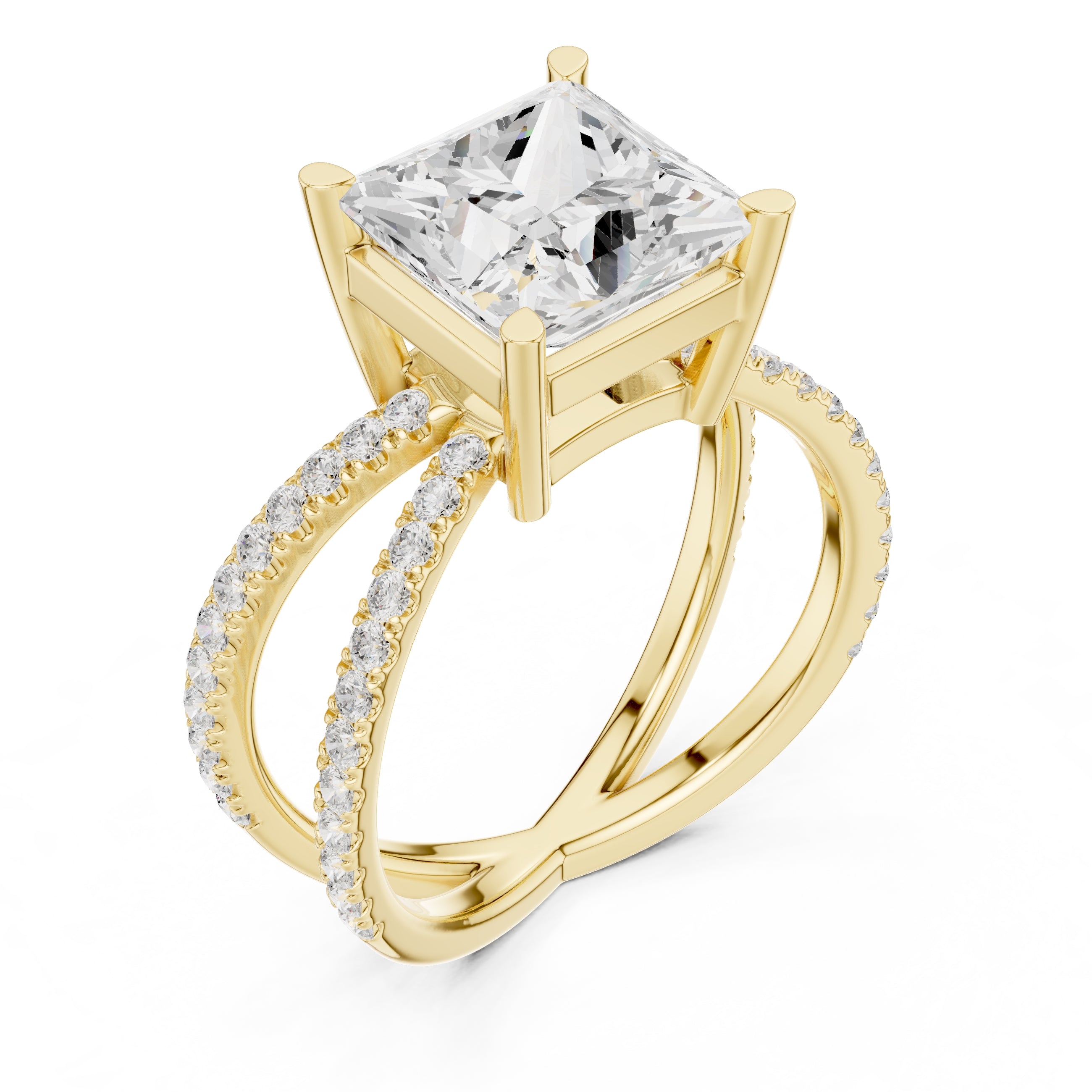 2.50 ct Entwined Embrace Ring 2.5ct Yellow Gold Princess
