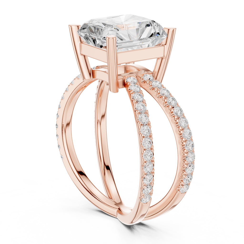 2.50 ct Entwined Embrace Ring 2.5ct Rose Gold Radiant