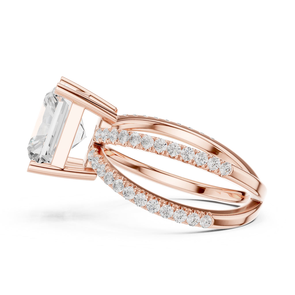 2.50 ct Entwined Embrace Ring 2.5ct Rose Gold Radiant