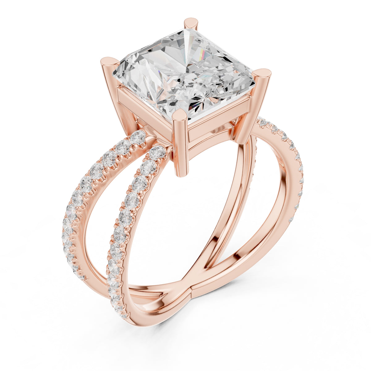 2.50 ct Entwined Embrace Ring 2.5ct Rose Gold Radiant