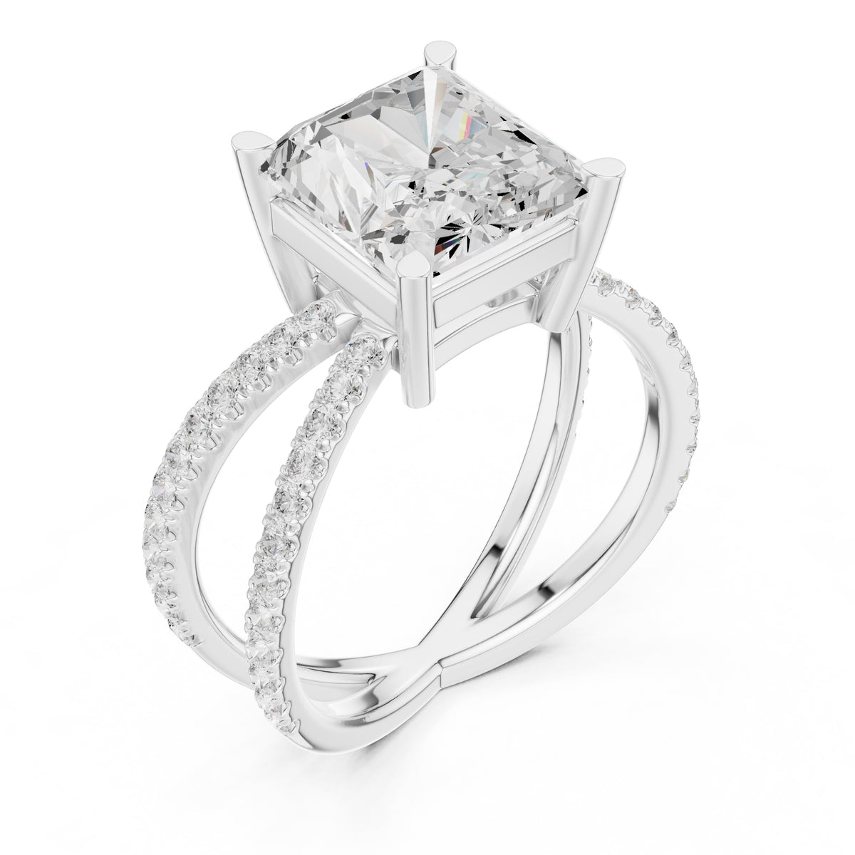 2.50 ct Entwined Embrace Ring 2.5ct White Gold Radiant