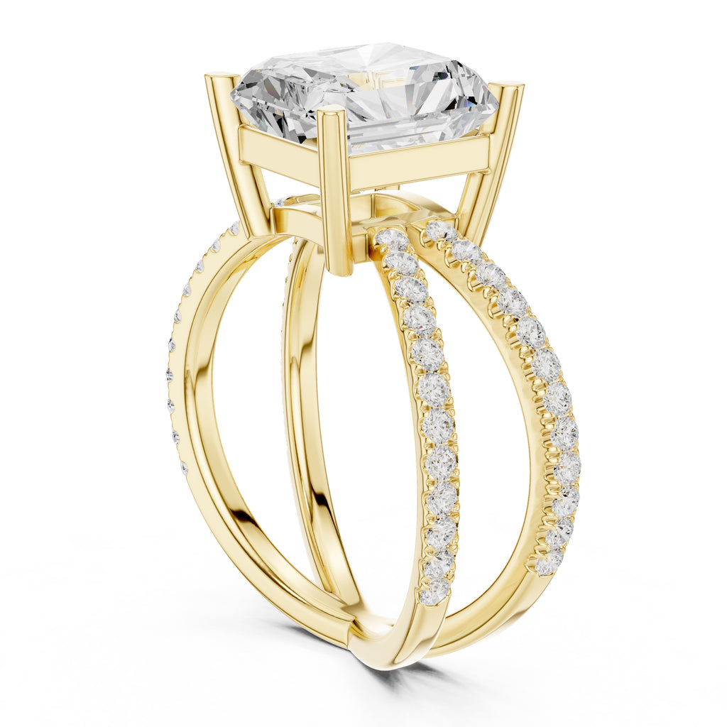2.50 ct Entwined Embrace Ring 2.5ct Yellow Gold Radiant