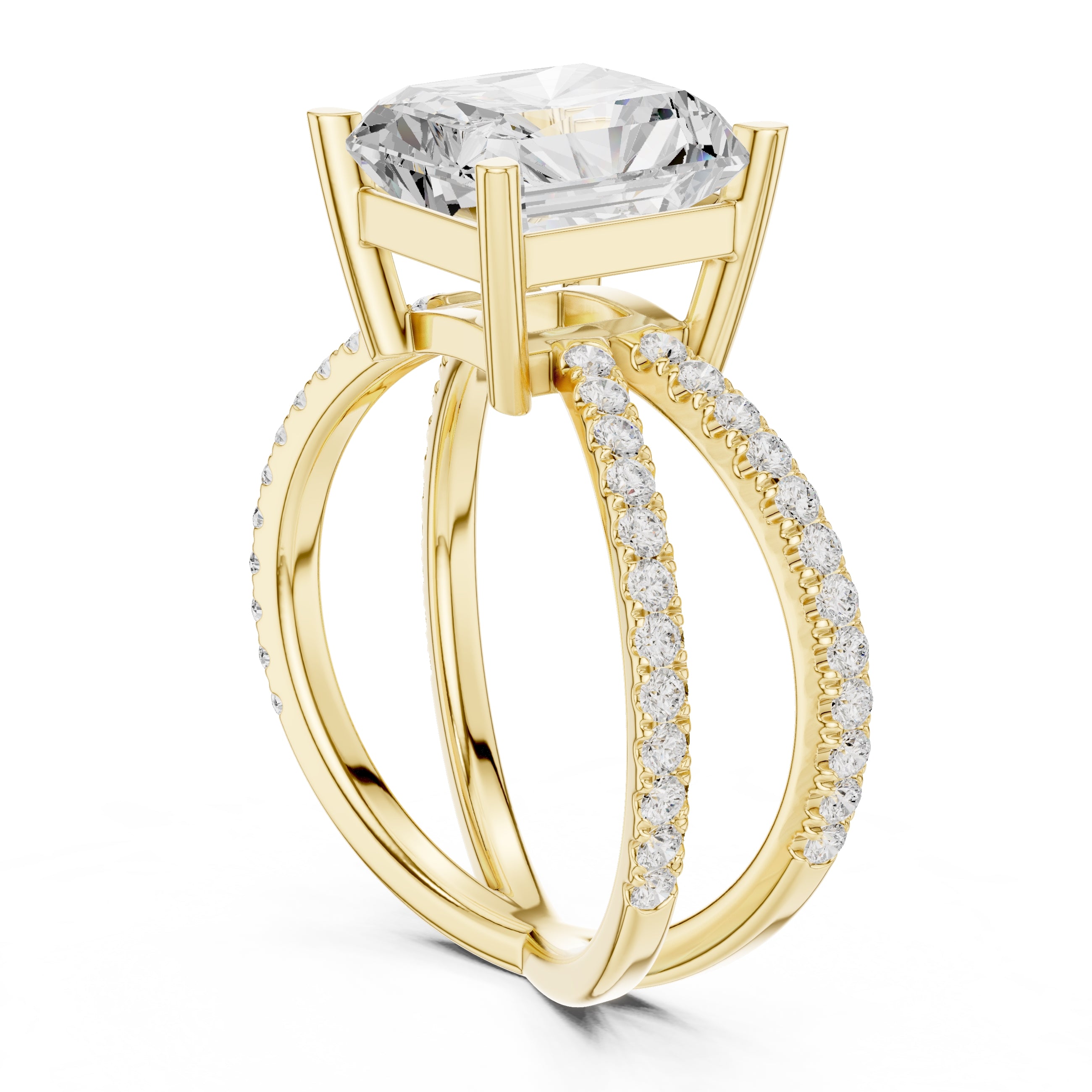 2.50 ct Entwined Embrace Ring 2.5ct Yellow Gold Radiant