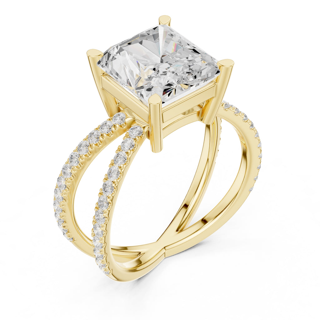 2.50 ct Entwined Embrace Ring 2.5ct Yellow Gold Radiant