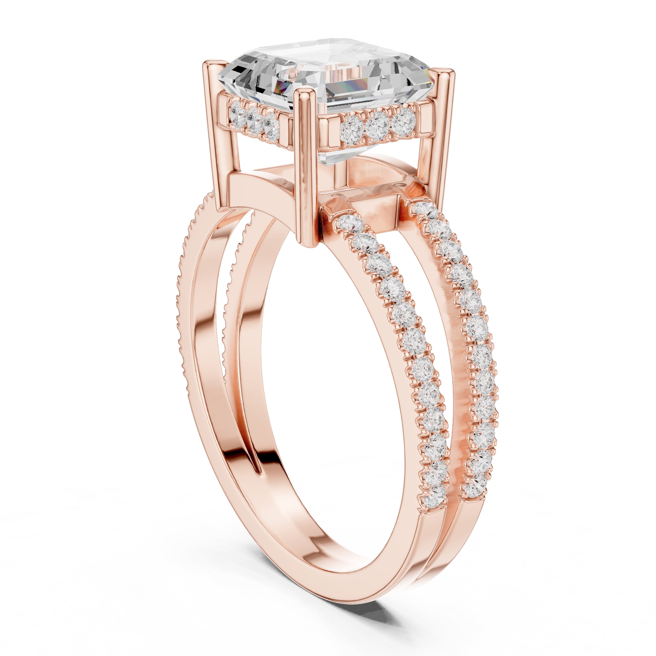 3.00 ct Crowned Bridge Ring 3ct Rose Gold Asscher