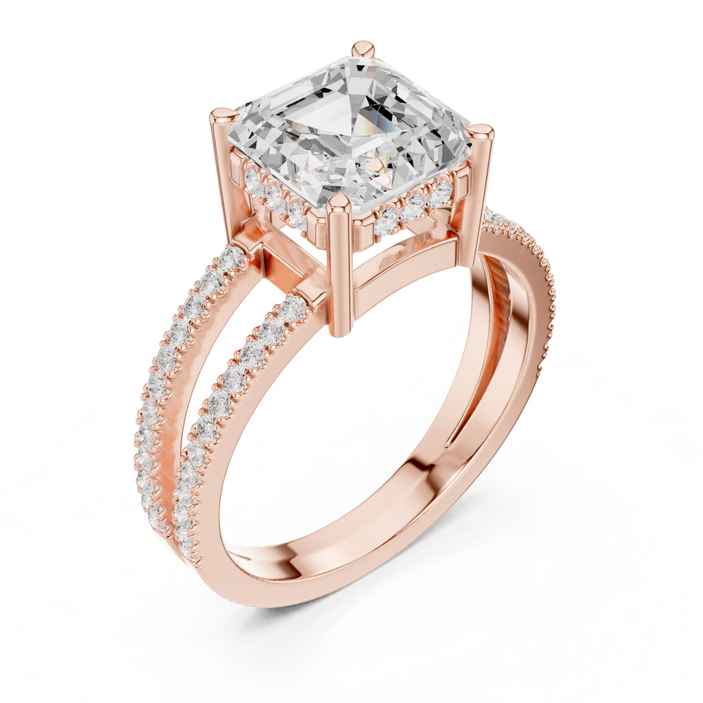 3.00 ct Crowned Bridge Ring 3ct Rose Gold Asscher
