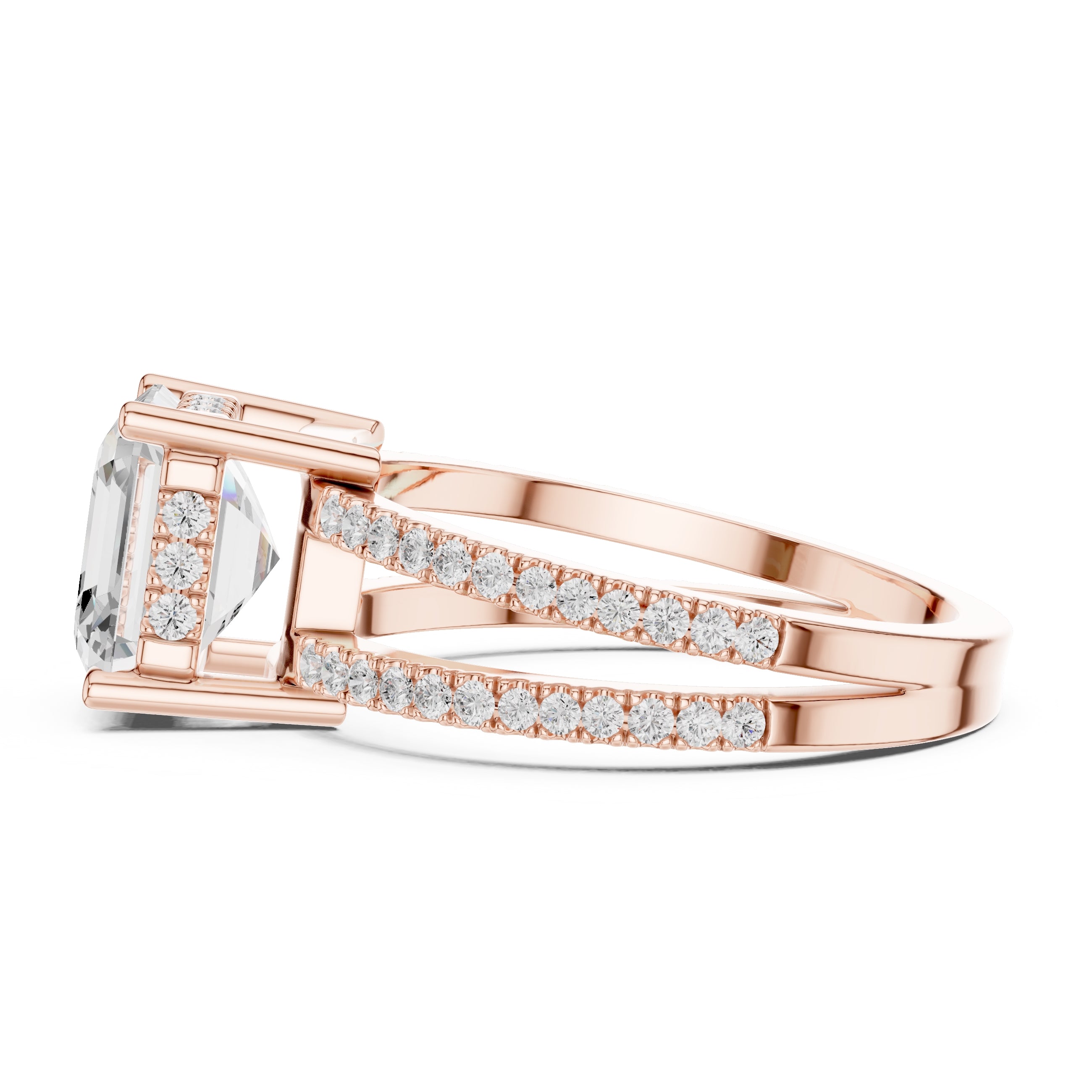 3.00 ct Crowned Bridge Ring 3ct Rose Gold Asscher