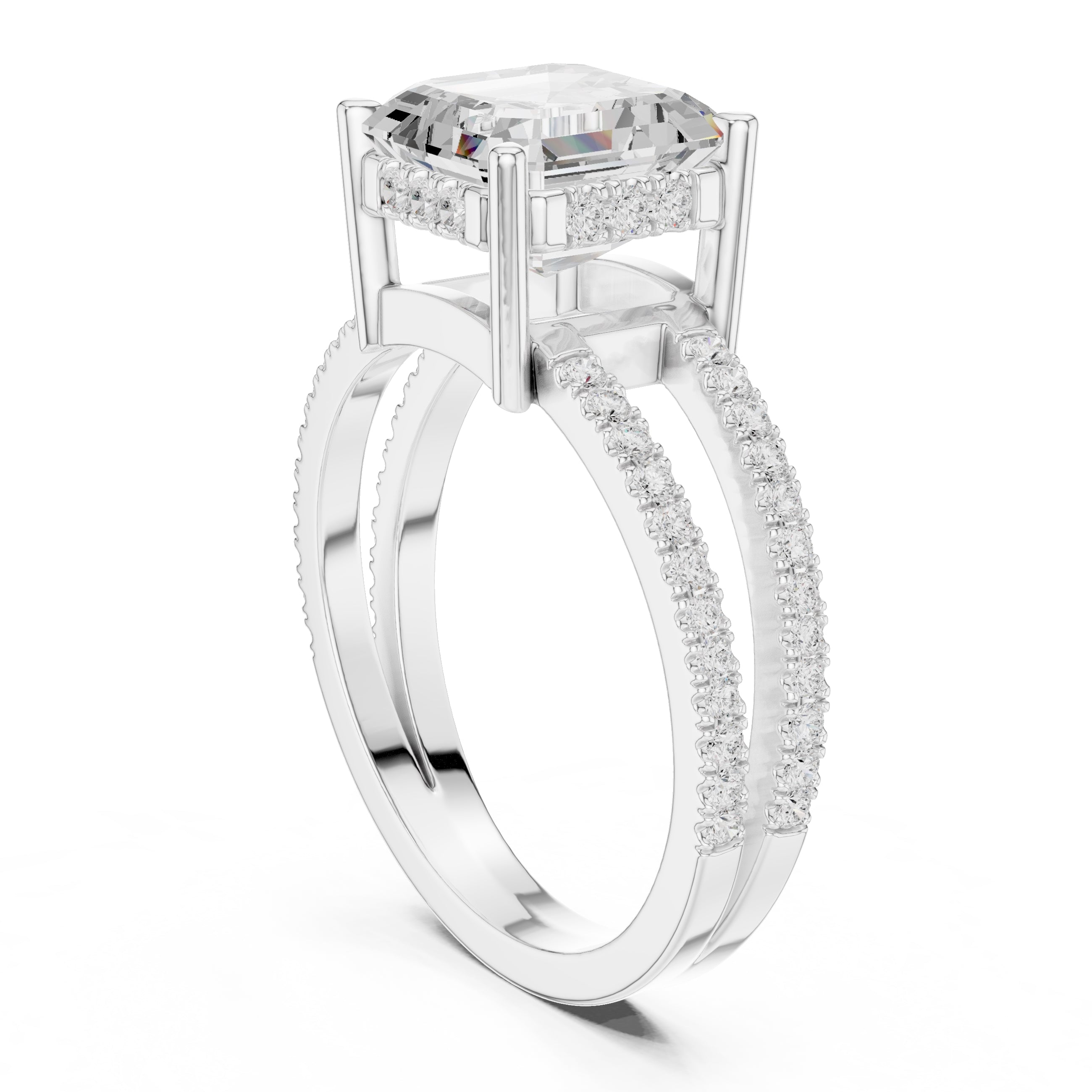 3.00 ct Crowned Bridge Ring 3ct White Gold Asscher