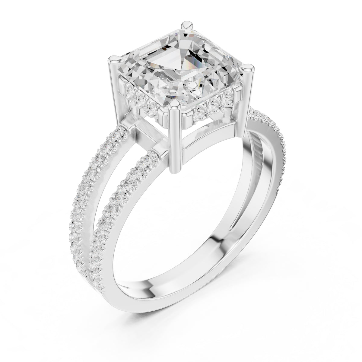 3.00 ct Crowned Bridge Ring 3ct White Gold Asscher