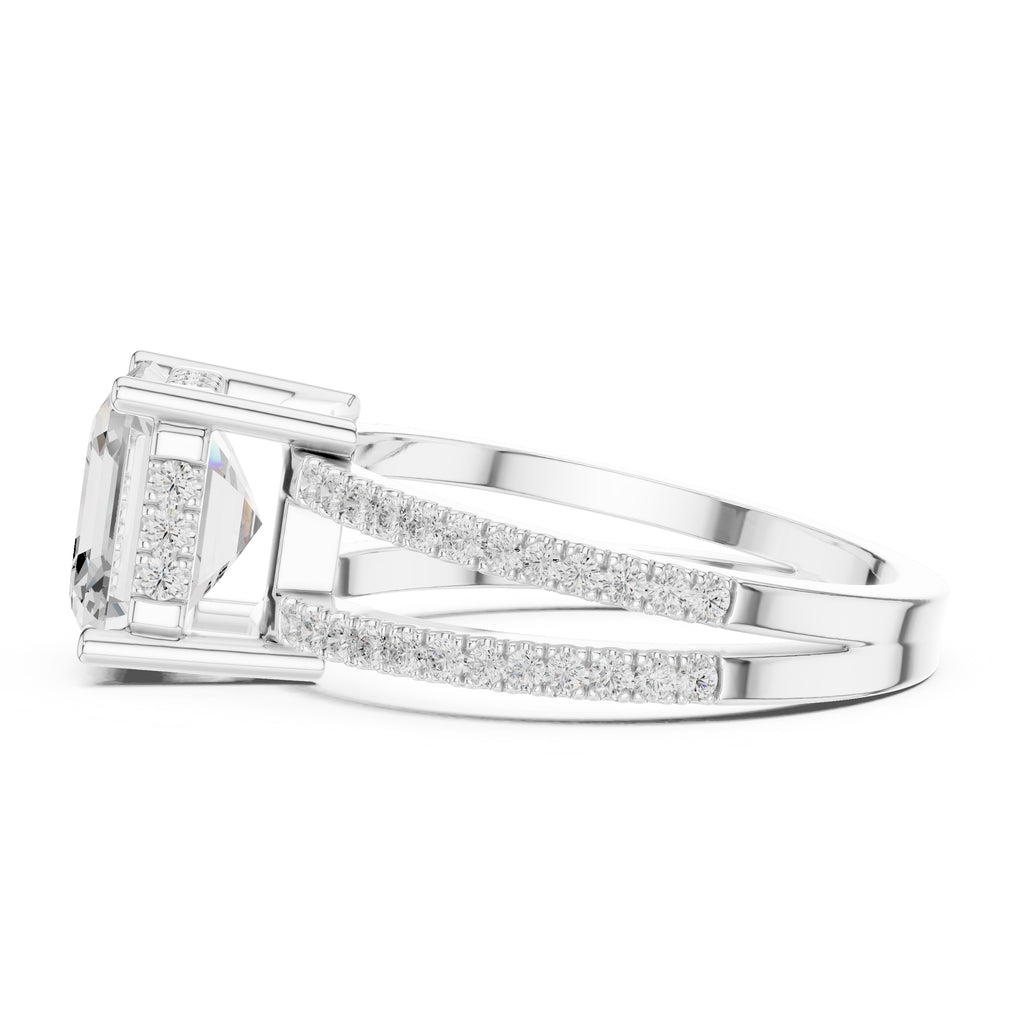 3.00 ct Crowned Bridge Ring 3ct White Gold Asscher