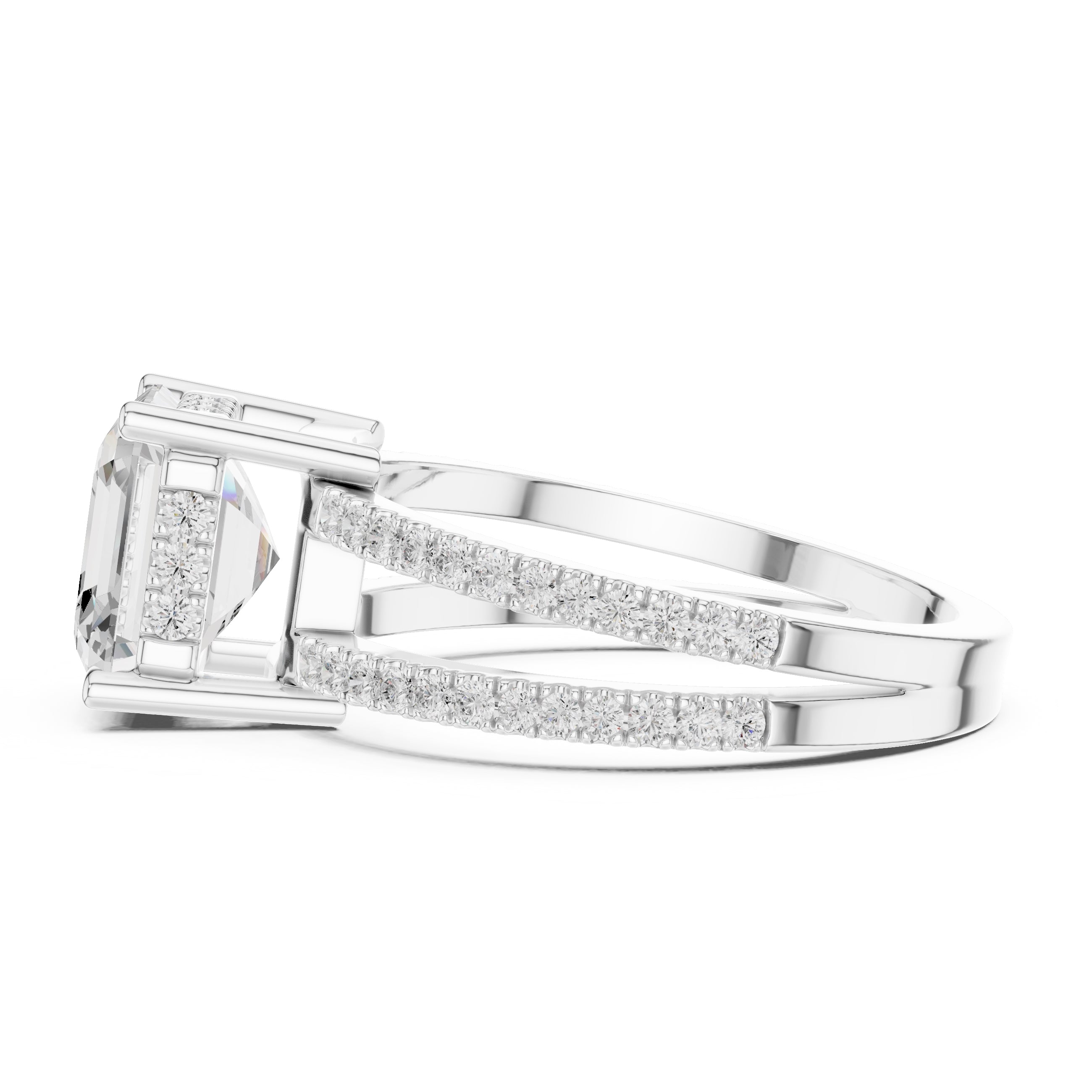 3.00 ct Crowned Bridge Ring 3ct White Gold Asscher