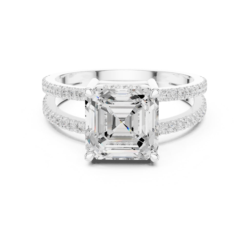 3.00 ct Crowned Bridge Ring 3ct White Gold Asscher