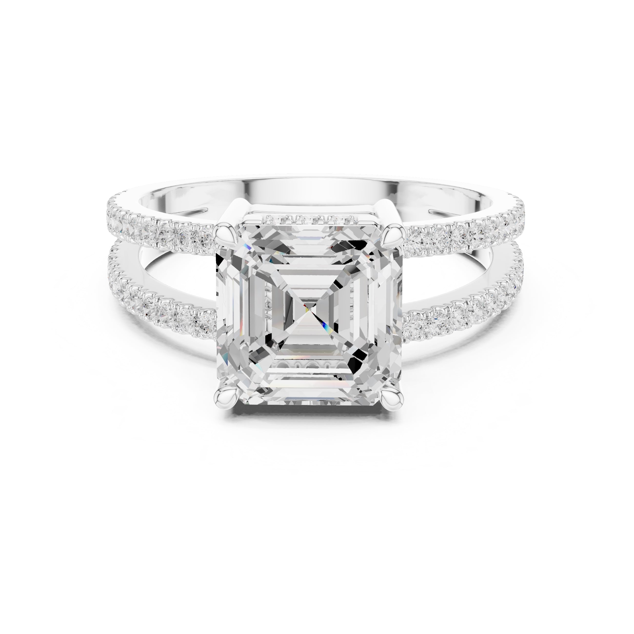 3.00 ct Crowned Bridge Ring 3ct White Gold Asscher