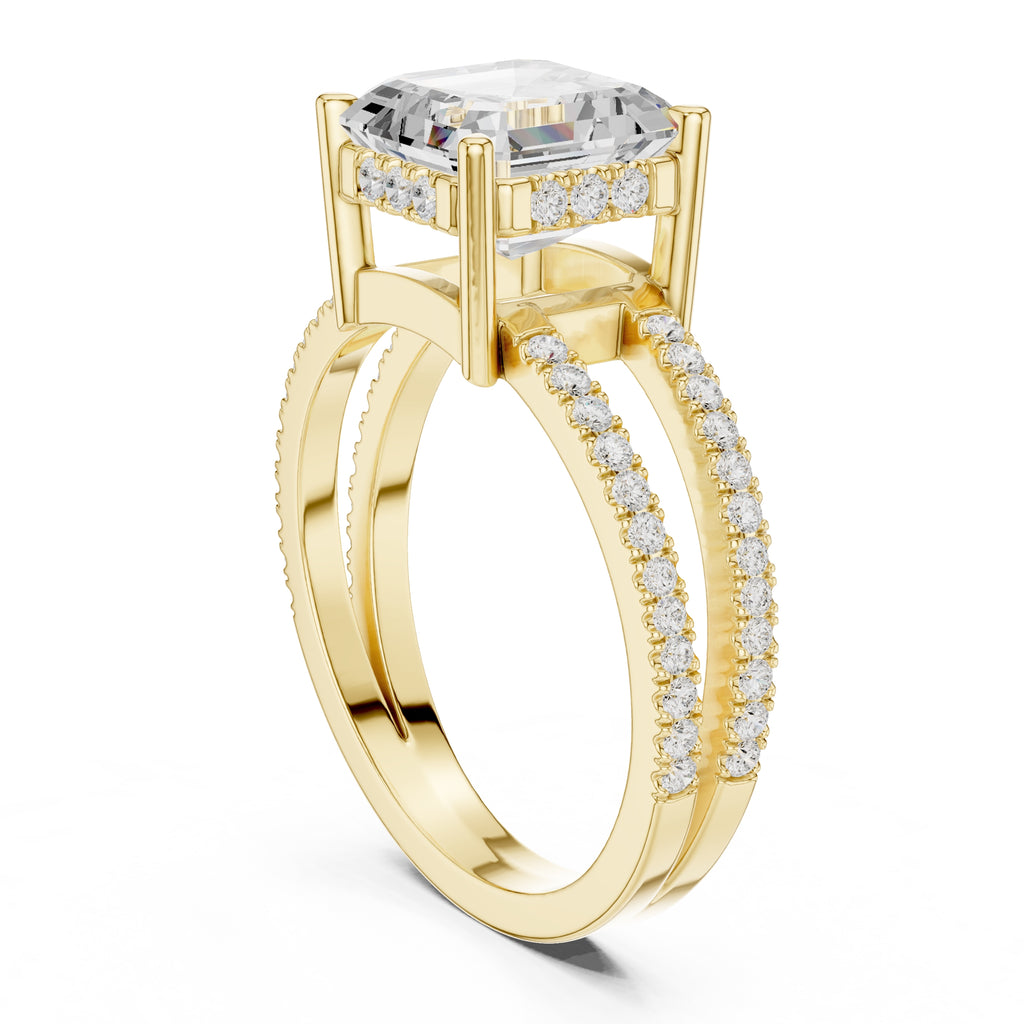 3.00 ct Crowned Bridge Ring 3ct Yellow Gold Asscher