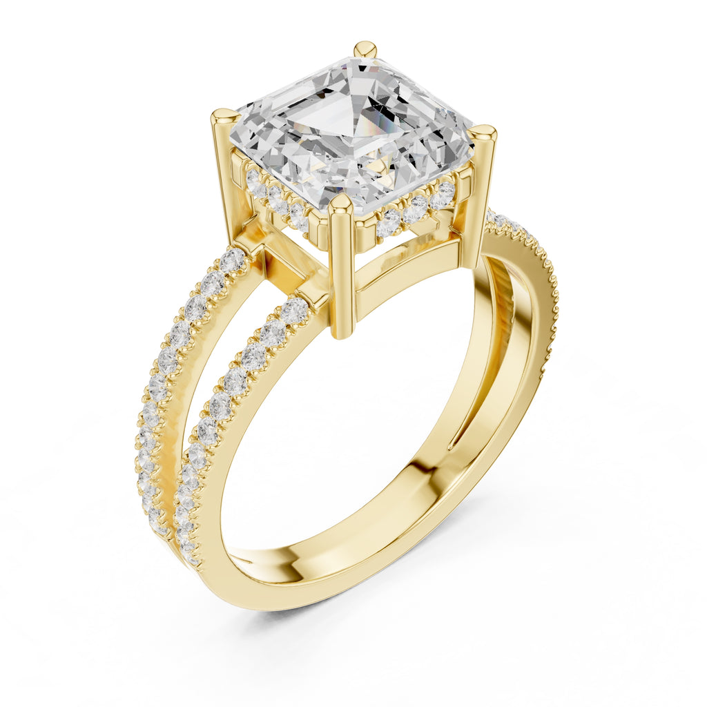 3.00 ct Crowned Bridge Ring 3ct Yellow Gold Asscher