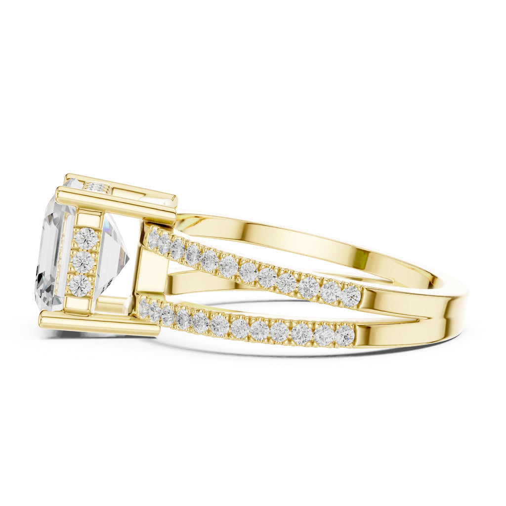 3.00 ct Crowned Bridge Ring 3ct Yellow Gold Asscher