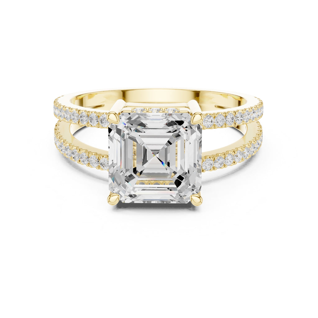 3.00 ct Crowned Bridge Ring 3ct Yellow Gold Asscher