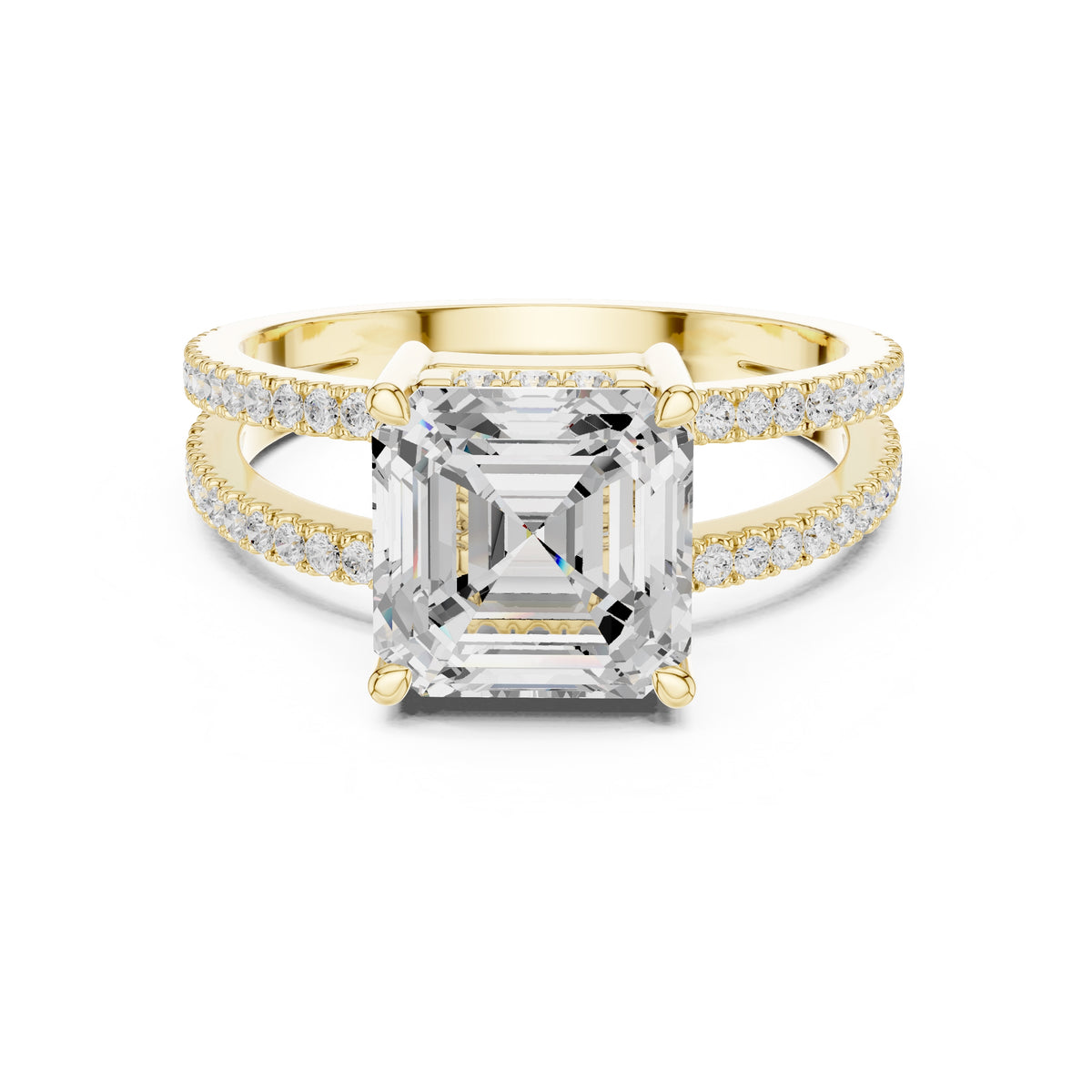3.00 ct Crowned Bridge Ring 3ct Yellow Gold Asscher