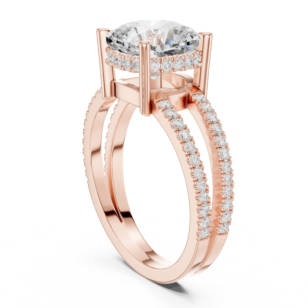 3.00 ct Crowned Bridge Ring 3ct Rose Gold Cushion