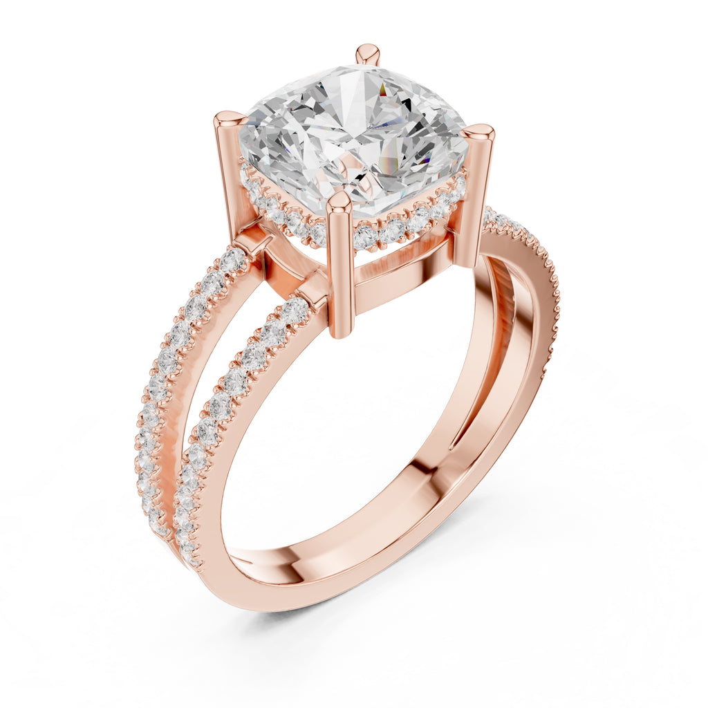 3.00 ct Crowned Bridge Ring 3ct Rose Gold Cushion