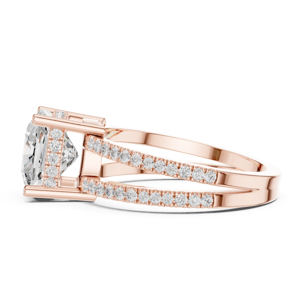 3.00 ct Crowned Bridge Ring 3ct Rose Gold Cushion