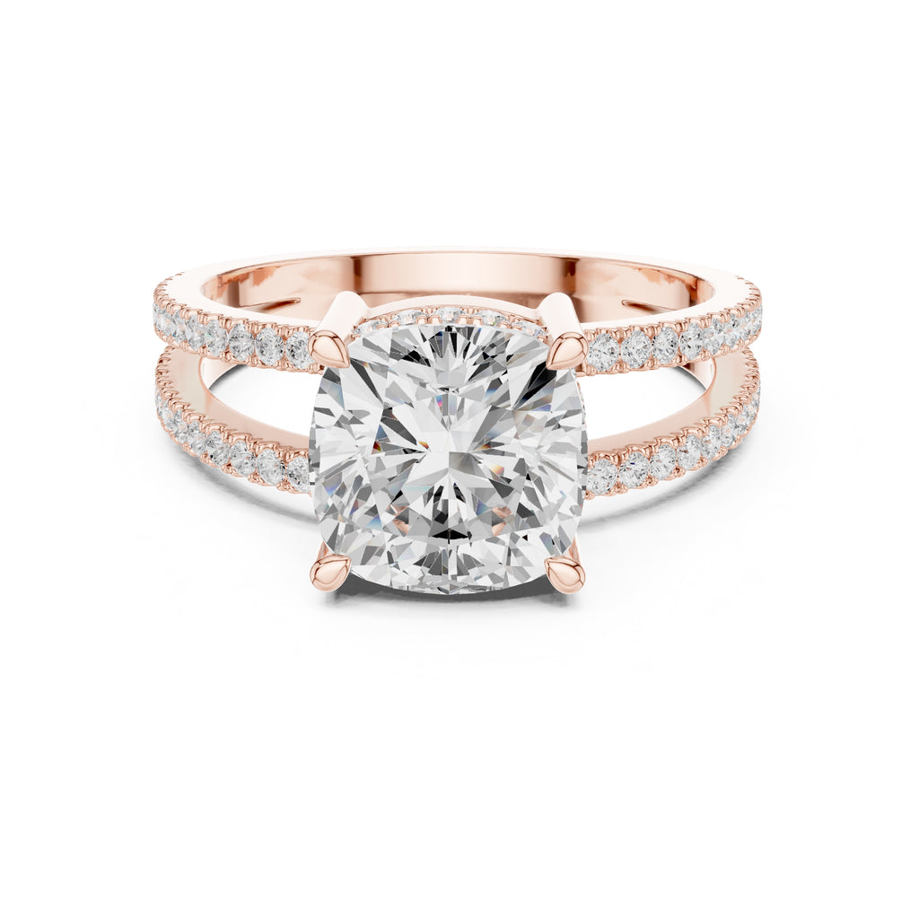 3.00 ct Crowned Bridge Ring 3ct Rose Gold Cushion