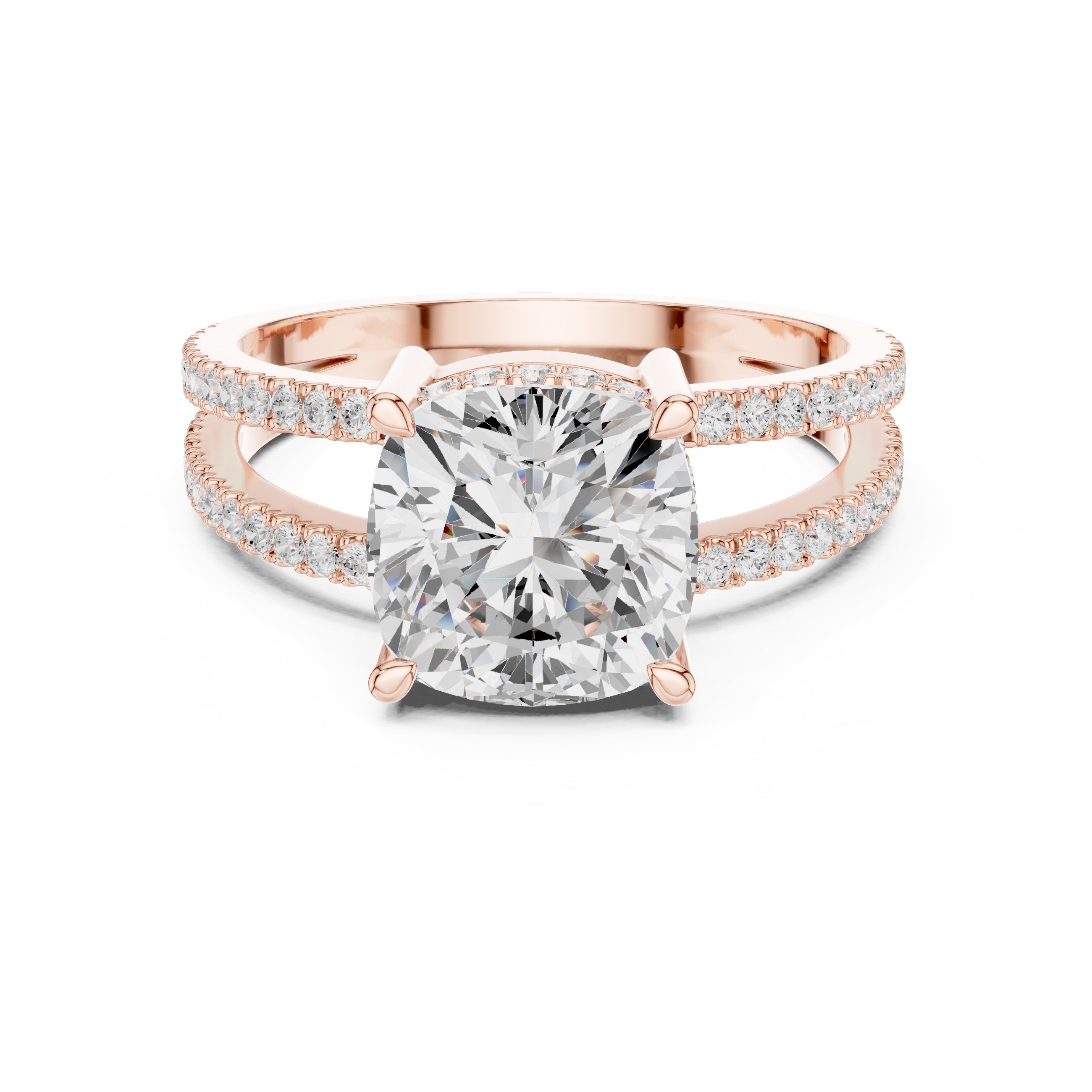 3.00 ct Crowned Bridge Ring 3ct Rose Gold Cushion