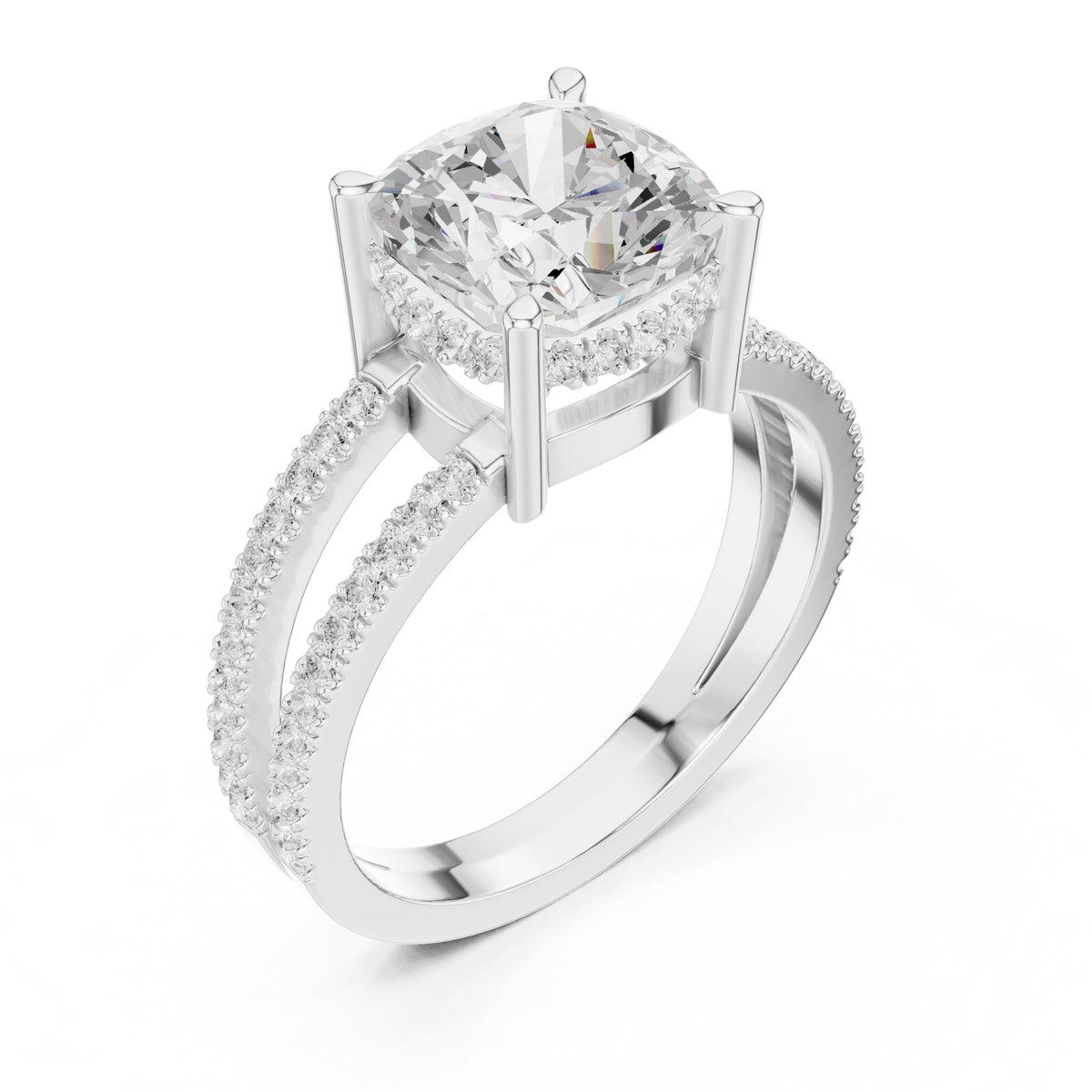 3.00 ct Crowned Bridge Ring 3ct White Gold Cushion