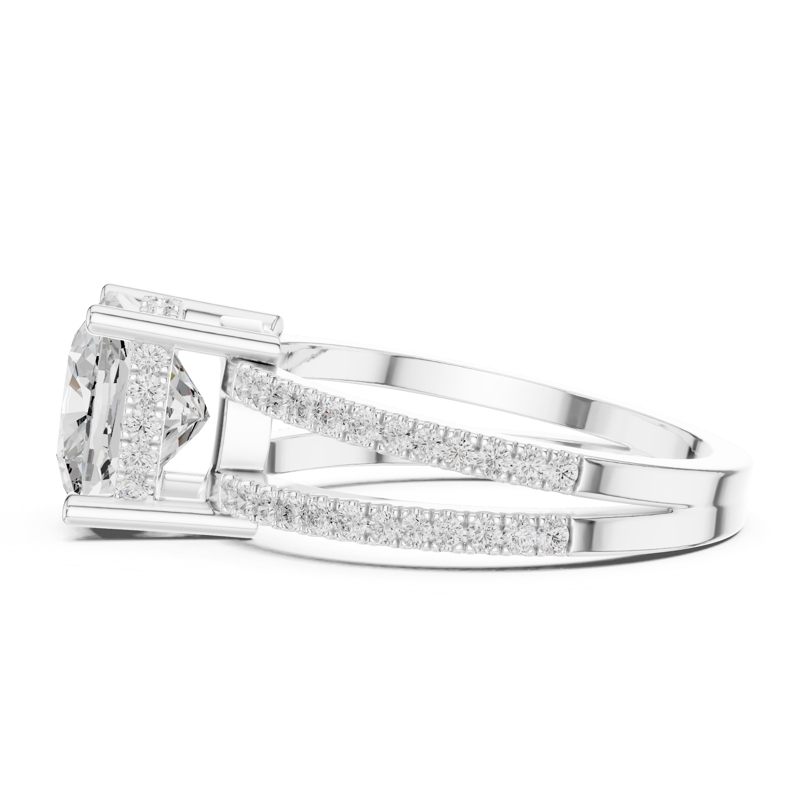 3.00 ct Crowned Bridge Ring 3ct White Gold Cushion