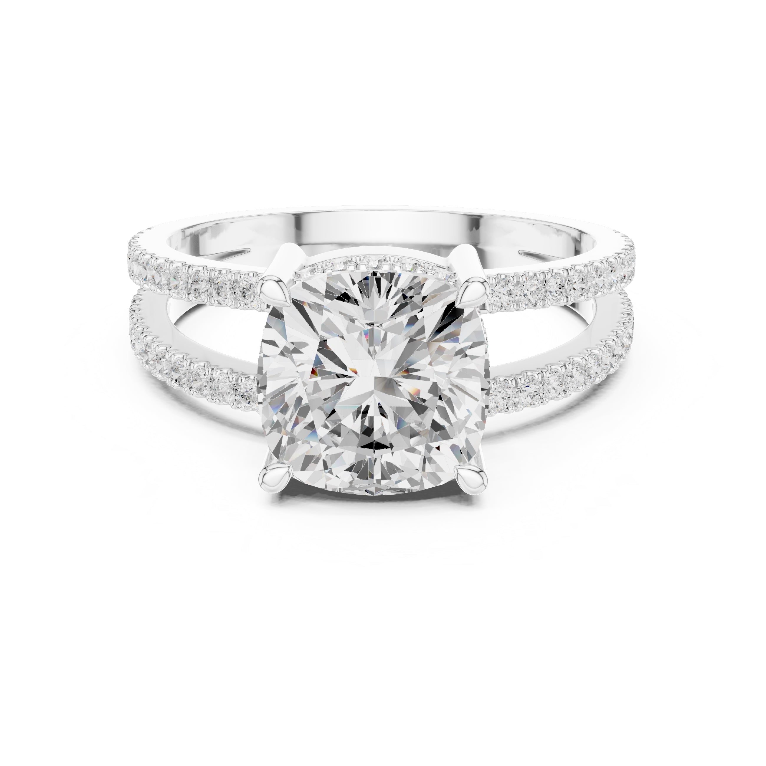 3.00 ct Crowned Bridge Ring 3ct White Gold Cushion