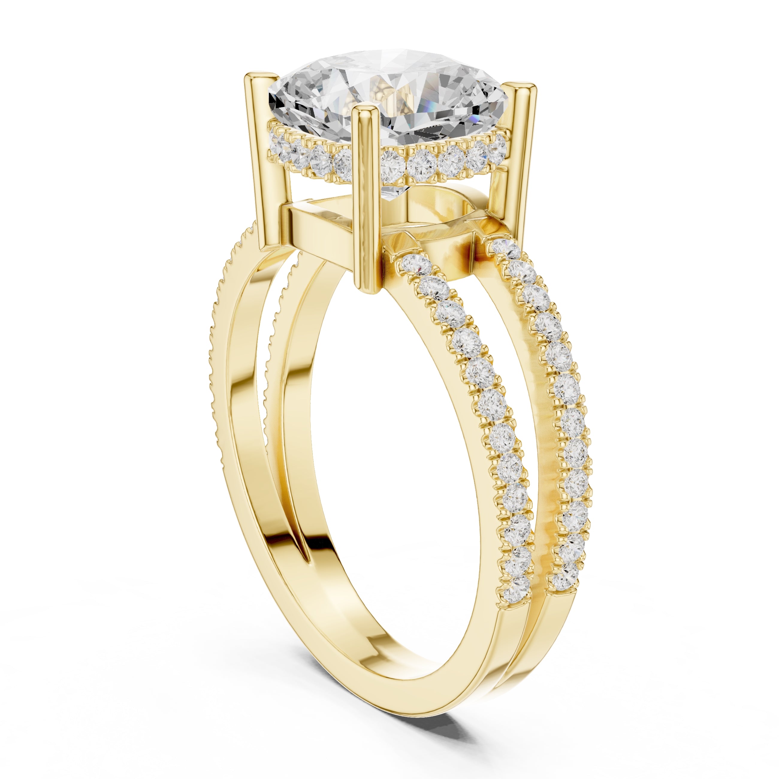3.00 ct Crowned Bridge Ring 3ct Yellow Gold Cushion