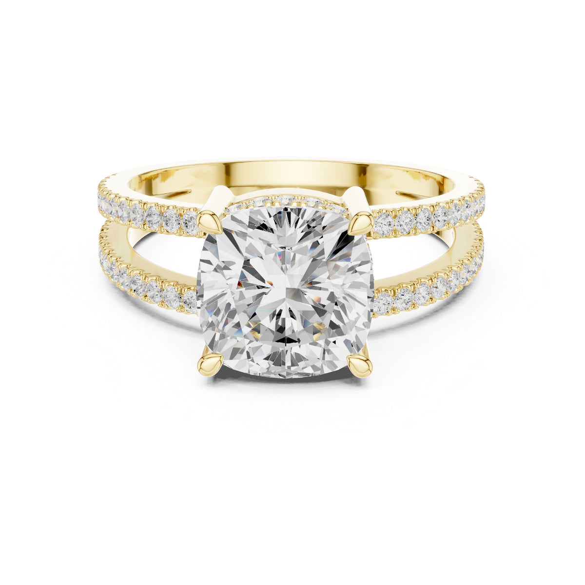 3.00 ct Crowned Bridge Ring Yellow Gold Cushion
