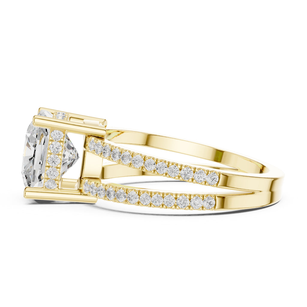 3.00 ct Crowned Bridge Ring 3ct Yellow Gold Cushion