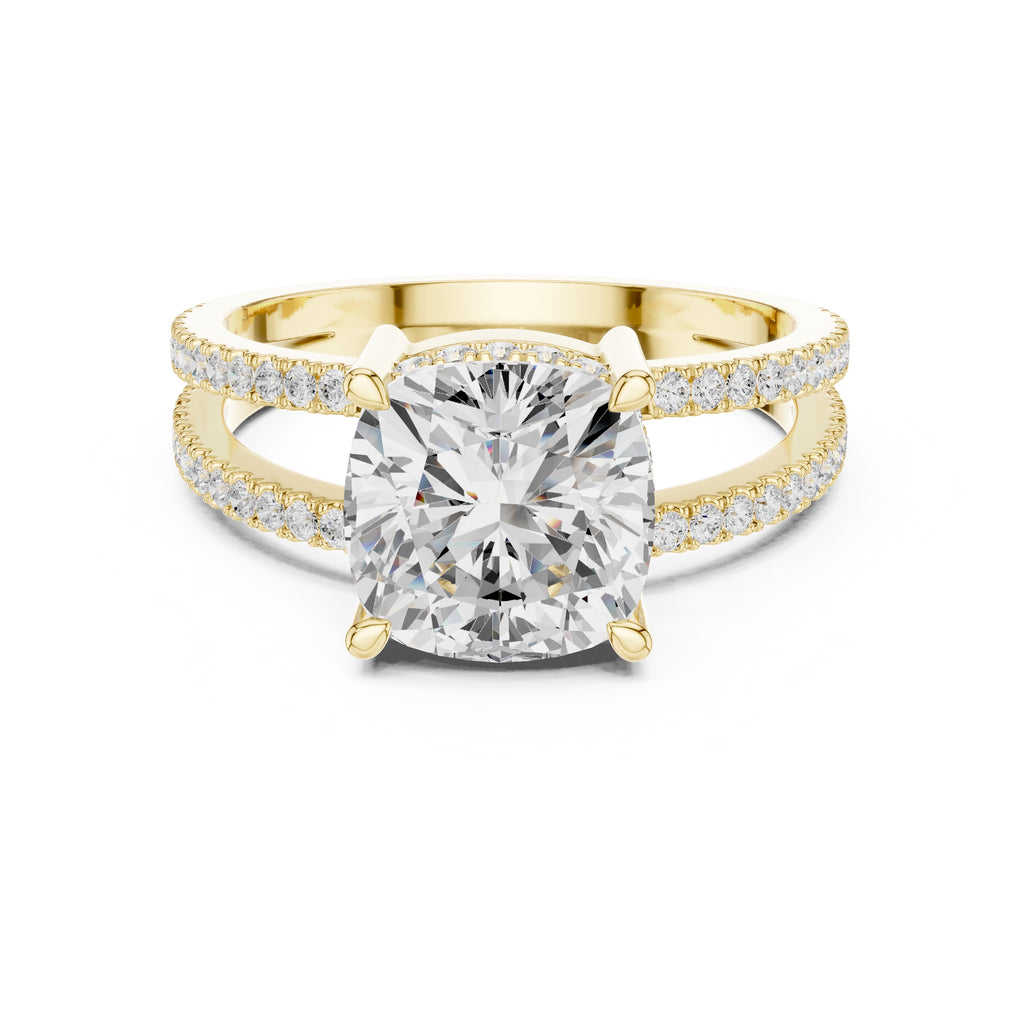 3.00 ct Crowned Bridge Ring 3ct Yellow Gold Cushion