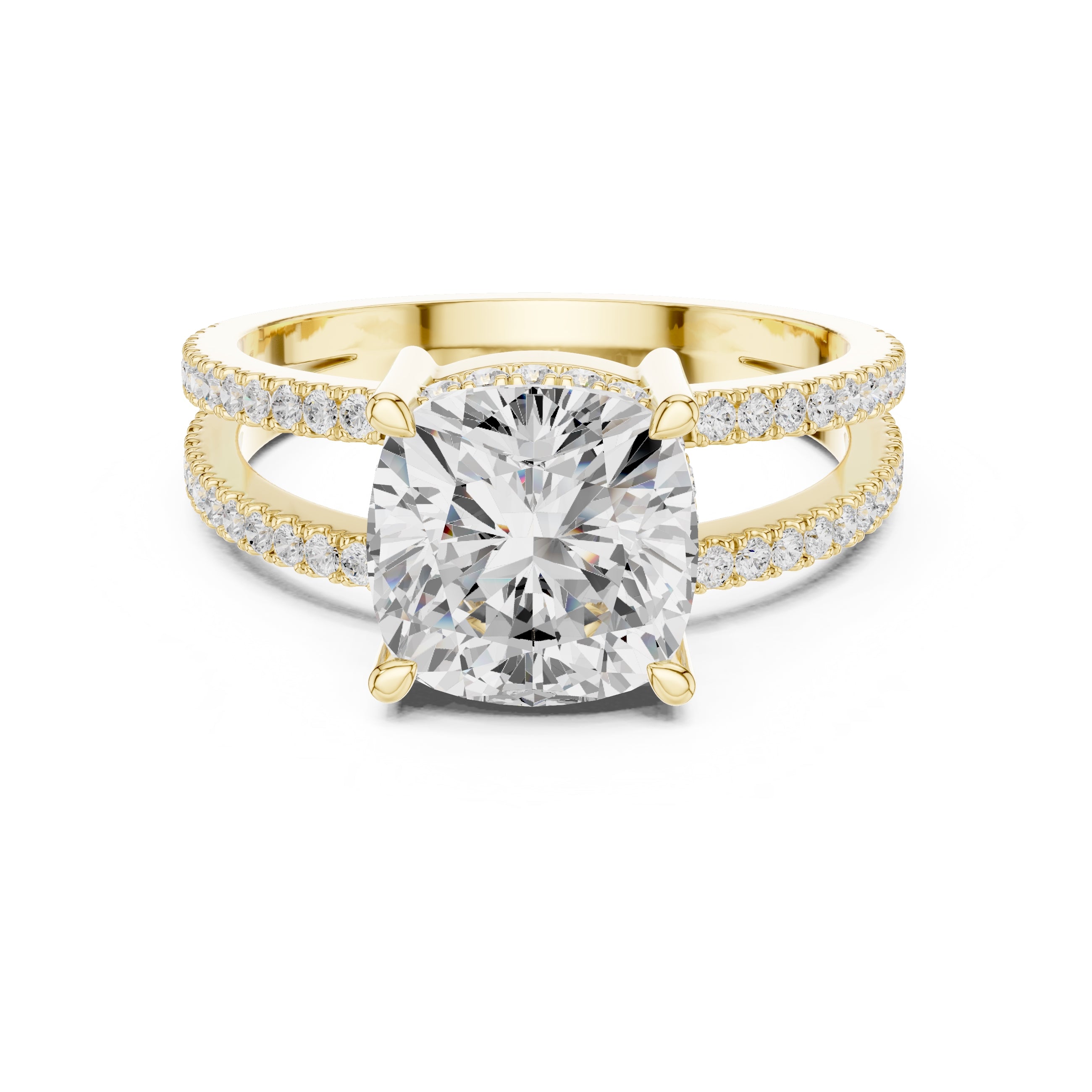 3.00 ct Crowned Bridge Ring 3ct Yellow Gold Cushion