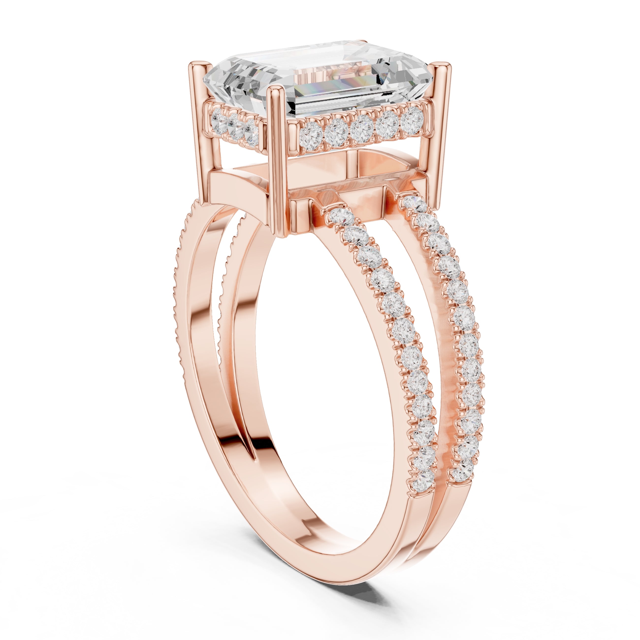 3.00 ct Crowned Bridge Ring 3ct Rose Gold Emerald