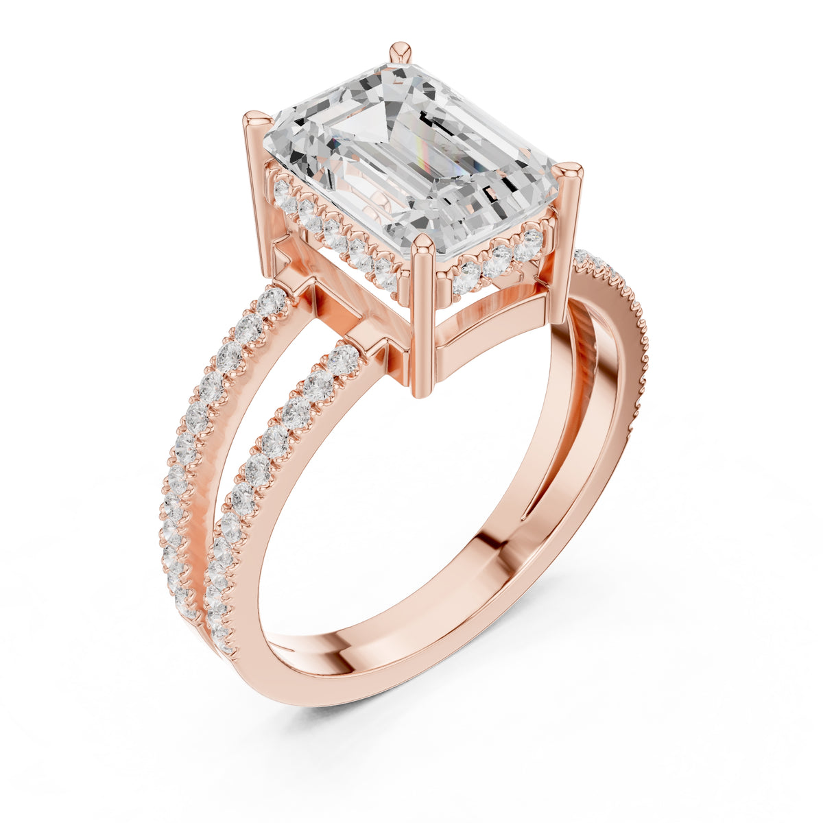 3.00 ct Crowned Bridge Ring 3ct Rose Gold Emerald