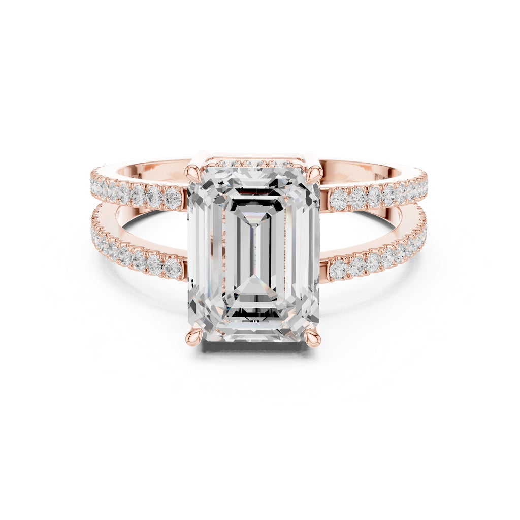 3.00 ct Crowned Bridge Ring 3ct Rose Gold Emerald