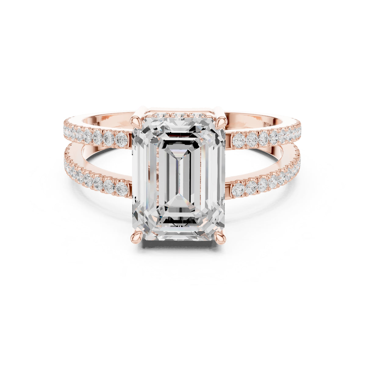 3.00 ct Crowned Bridge Ring 3ct Rose Gold Emerald