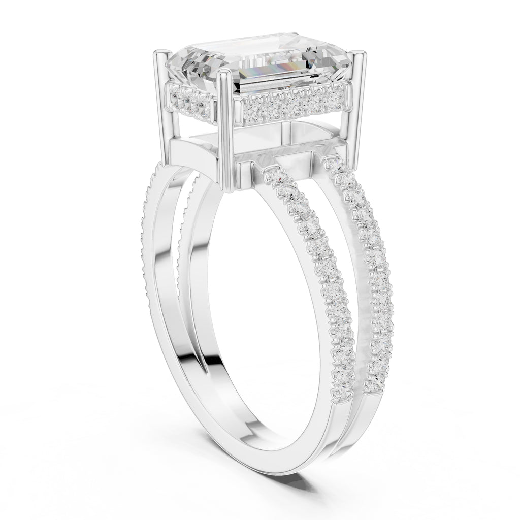 3.00 ct Crowned Bridge Ring 3ct White Gold Emerald