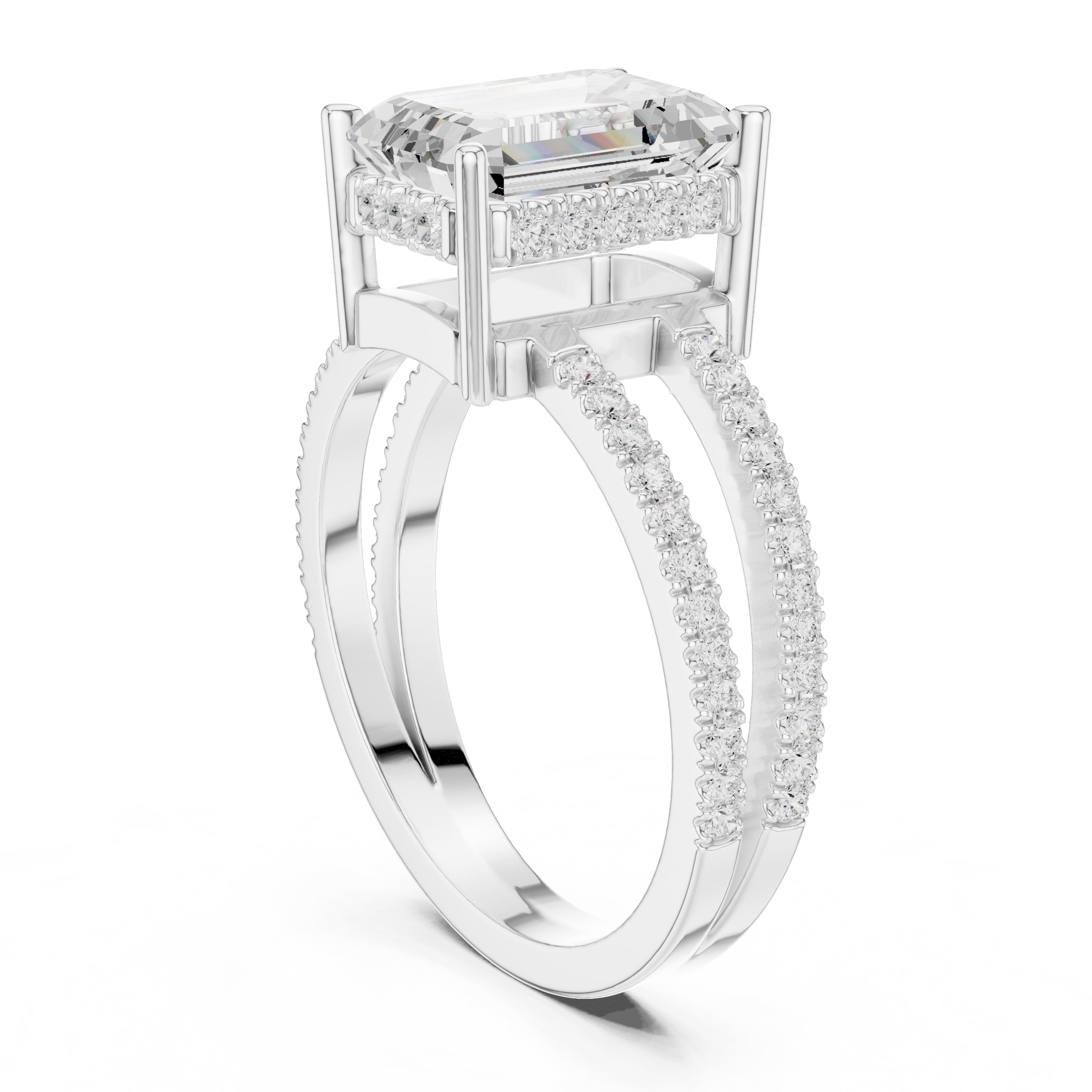 3.00 ct Crowned Bridge Ring 3ct White Gold Emerald