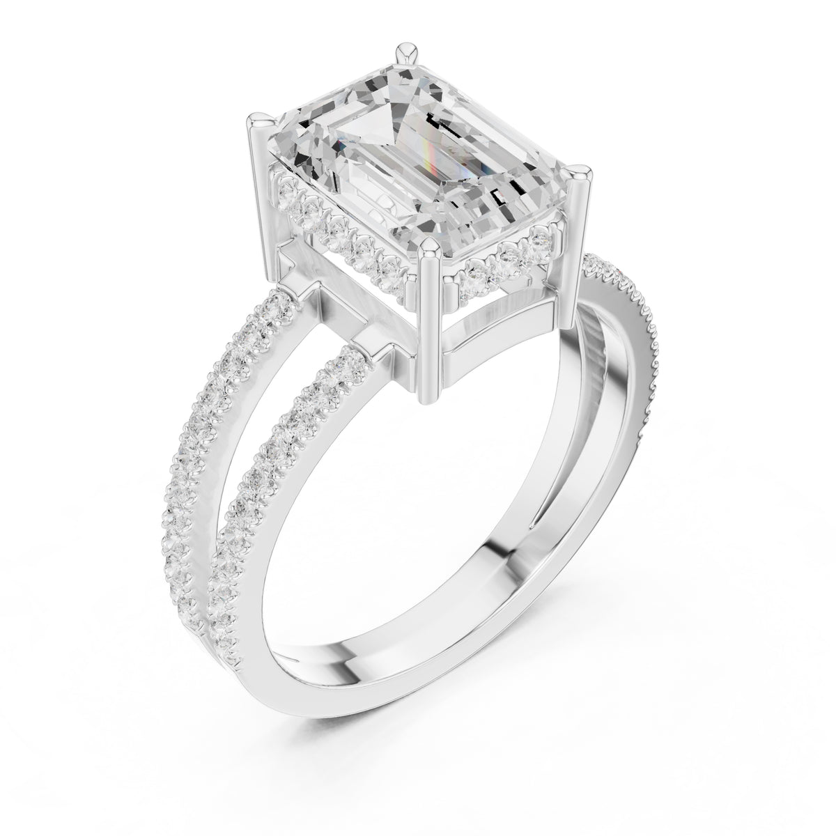 3.00 ct Crowned Bridge Ring 3ct White Gold Emerald