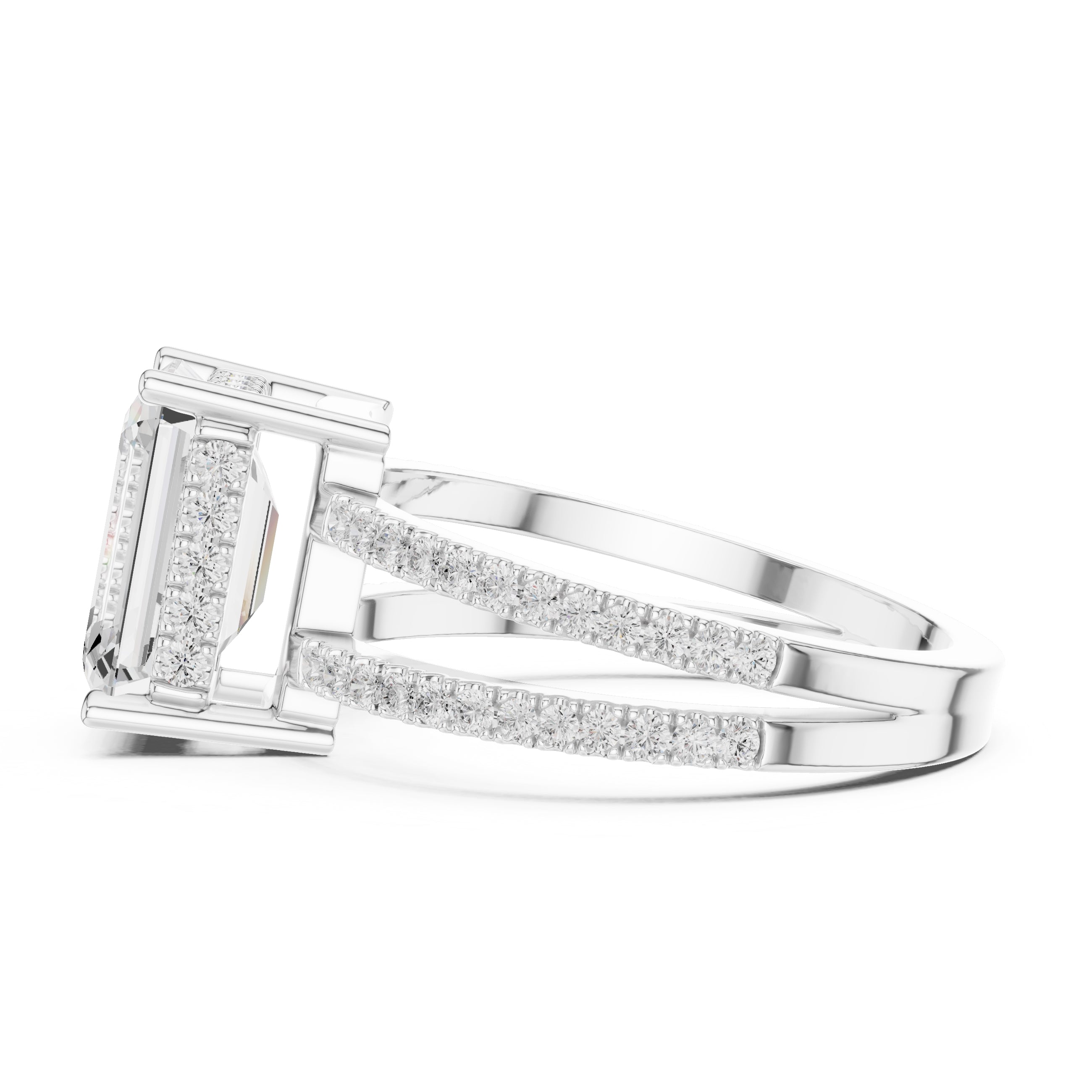 3.00 ct Crowned Bridge Ring 3ct White Gold Emerald