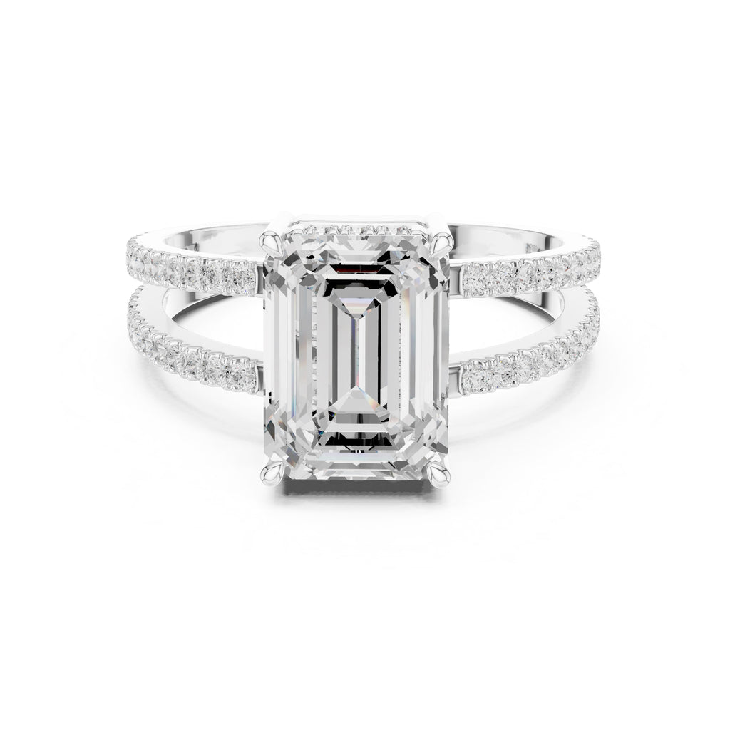 3.00 ct Crowned Bridge Ring 3ct White Gold Emerald