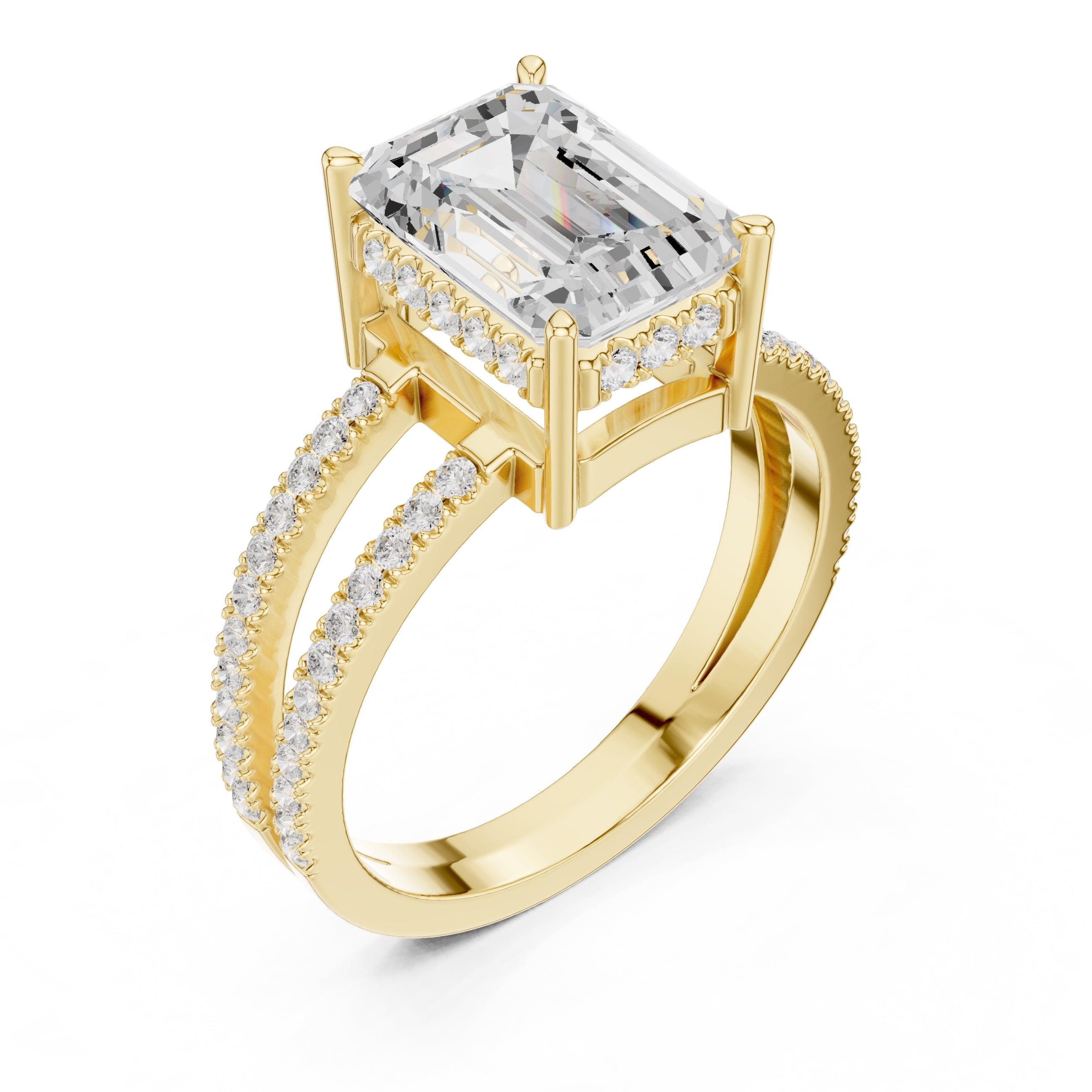3.00 ct Crowned Bridge Ring 3ct Yellow Gold Emerald