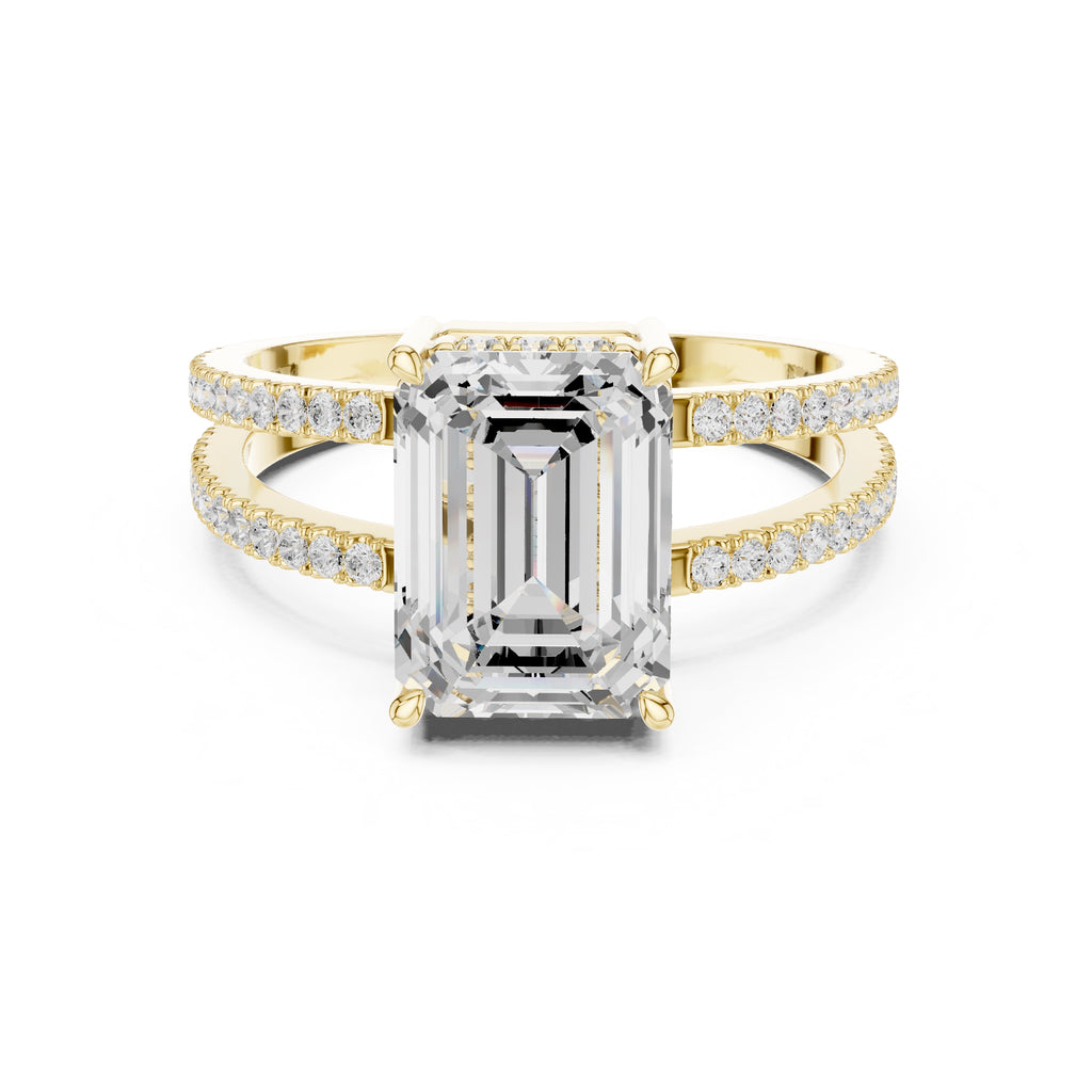 3.00 ct Crowned Bridge Ring 3ct Yellow Gold Emerald
